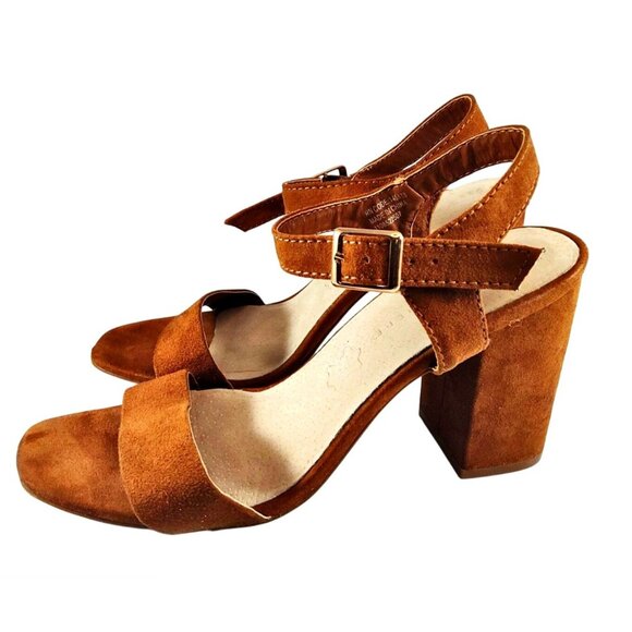 Atmosphere Women's Size 7 Orange/Brown Block Heel Suede Sandal Shoes - Picture 1 of 8